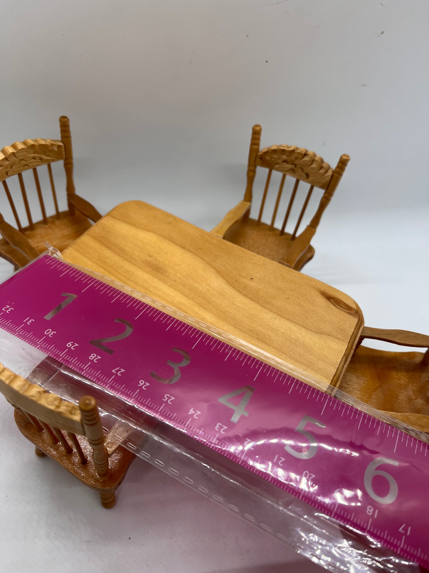 Dolls house pine varnished farm house table and 4 chairs