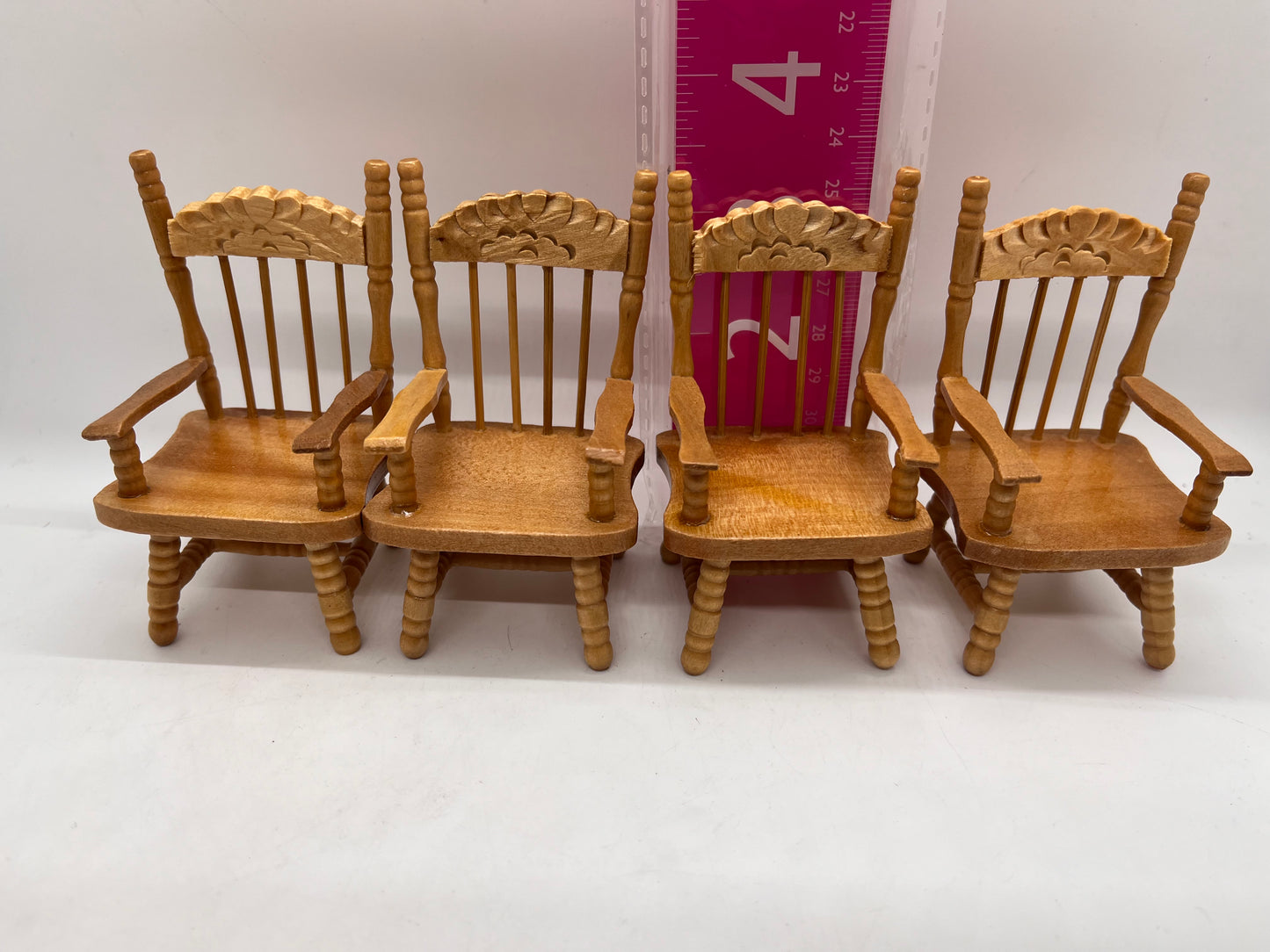 Dolls house pine varnished farm house table and 4 chairs