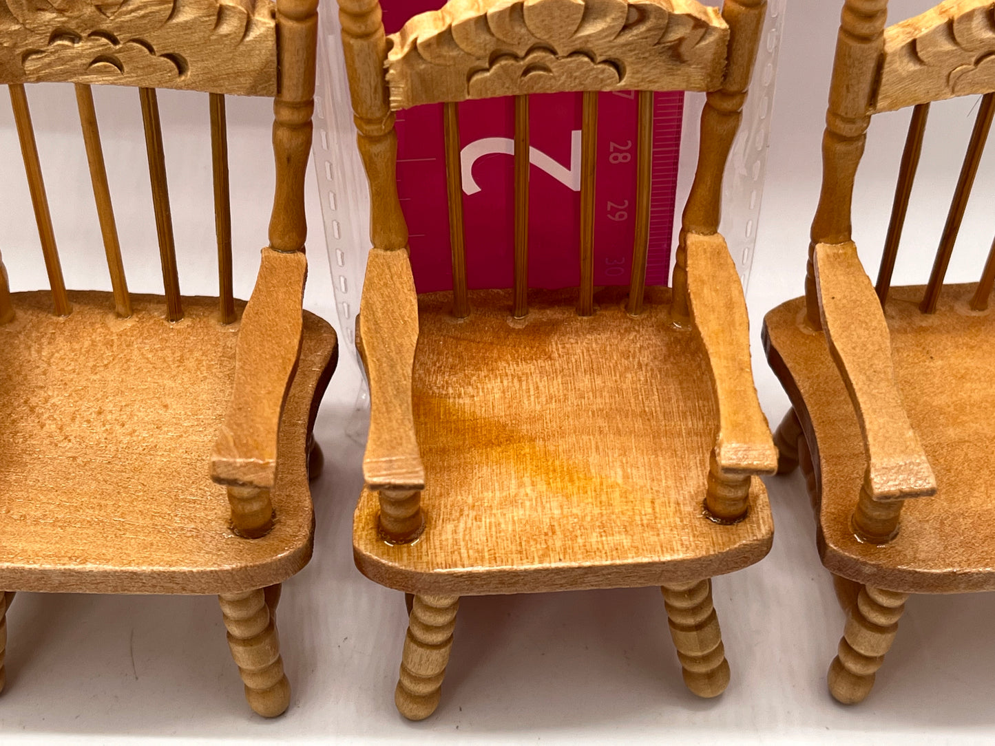 Dolls house pine varnished farm house table and 4 chairs
