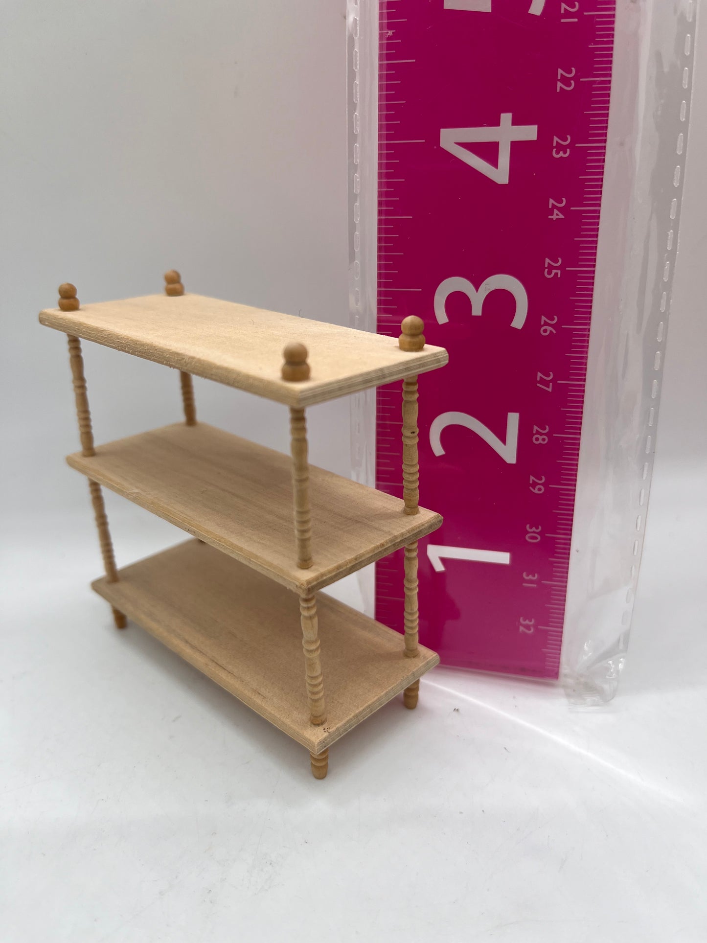 Dolls house wooden shelving unit bare wood