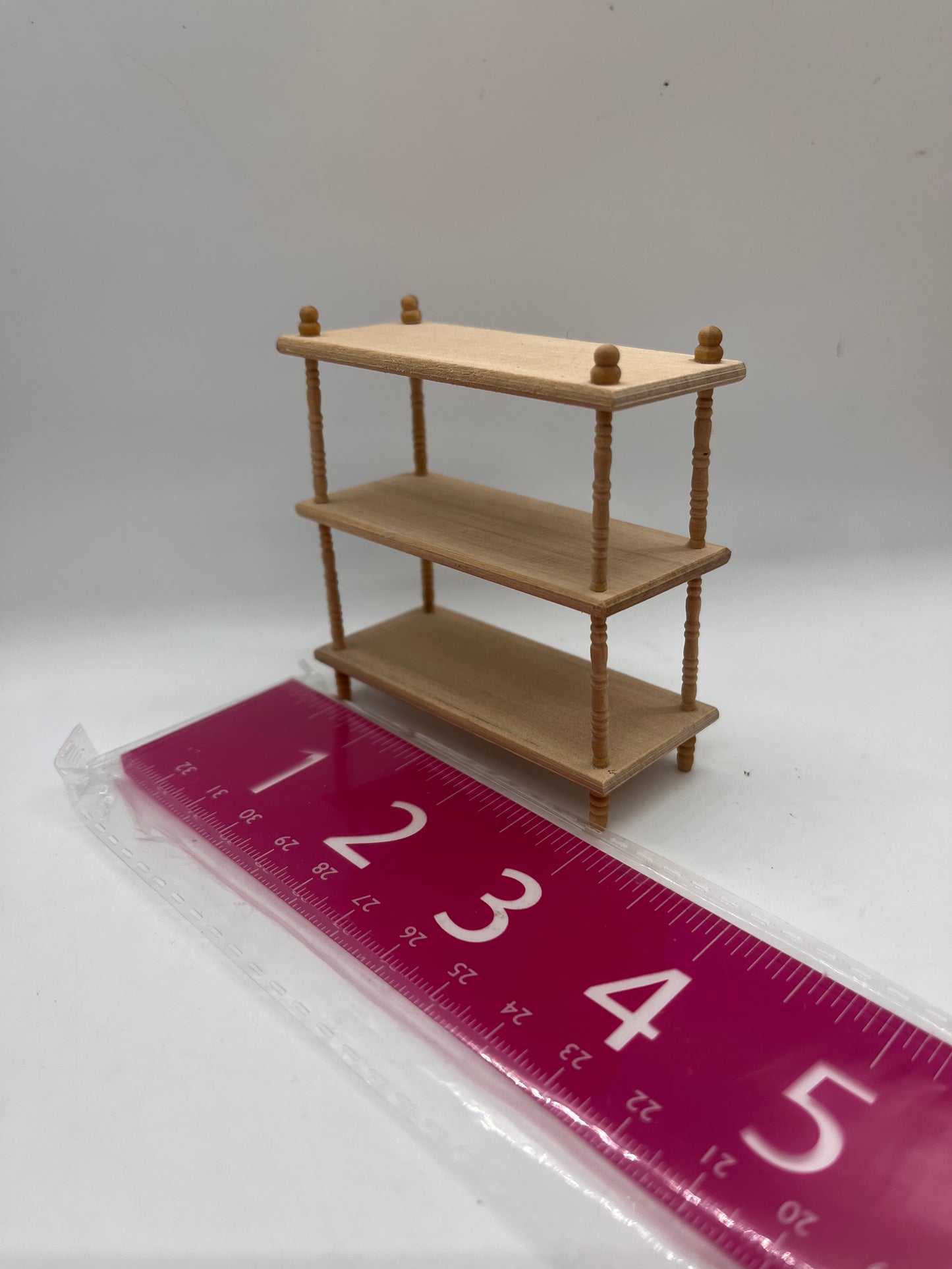 Dolls house wooden shelving unit bare wood