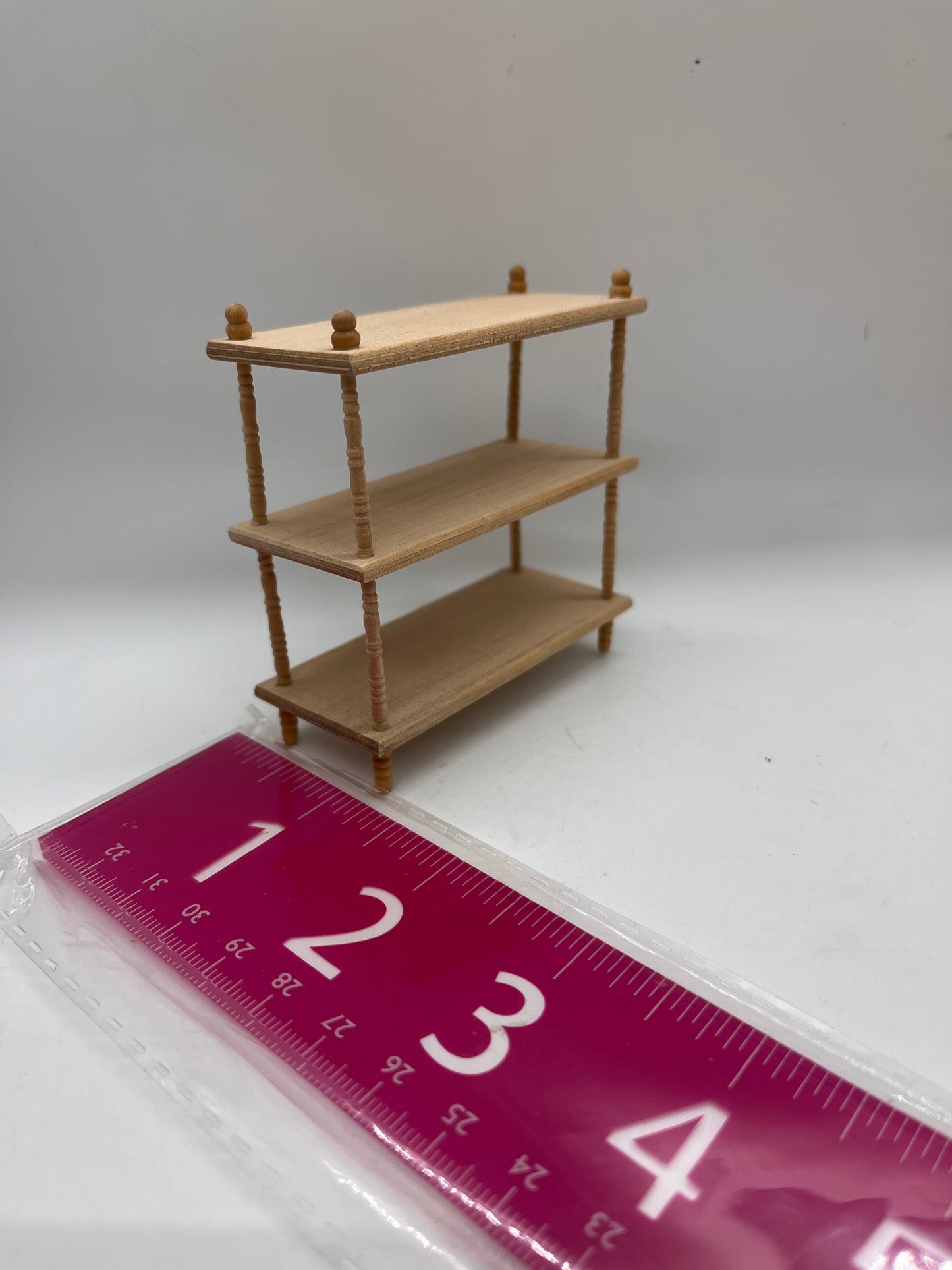 Dolls house wooden shelving unit bare wood