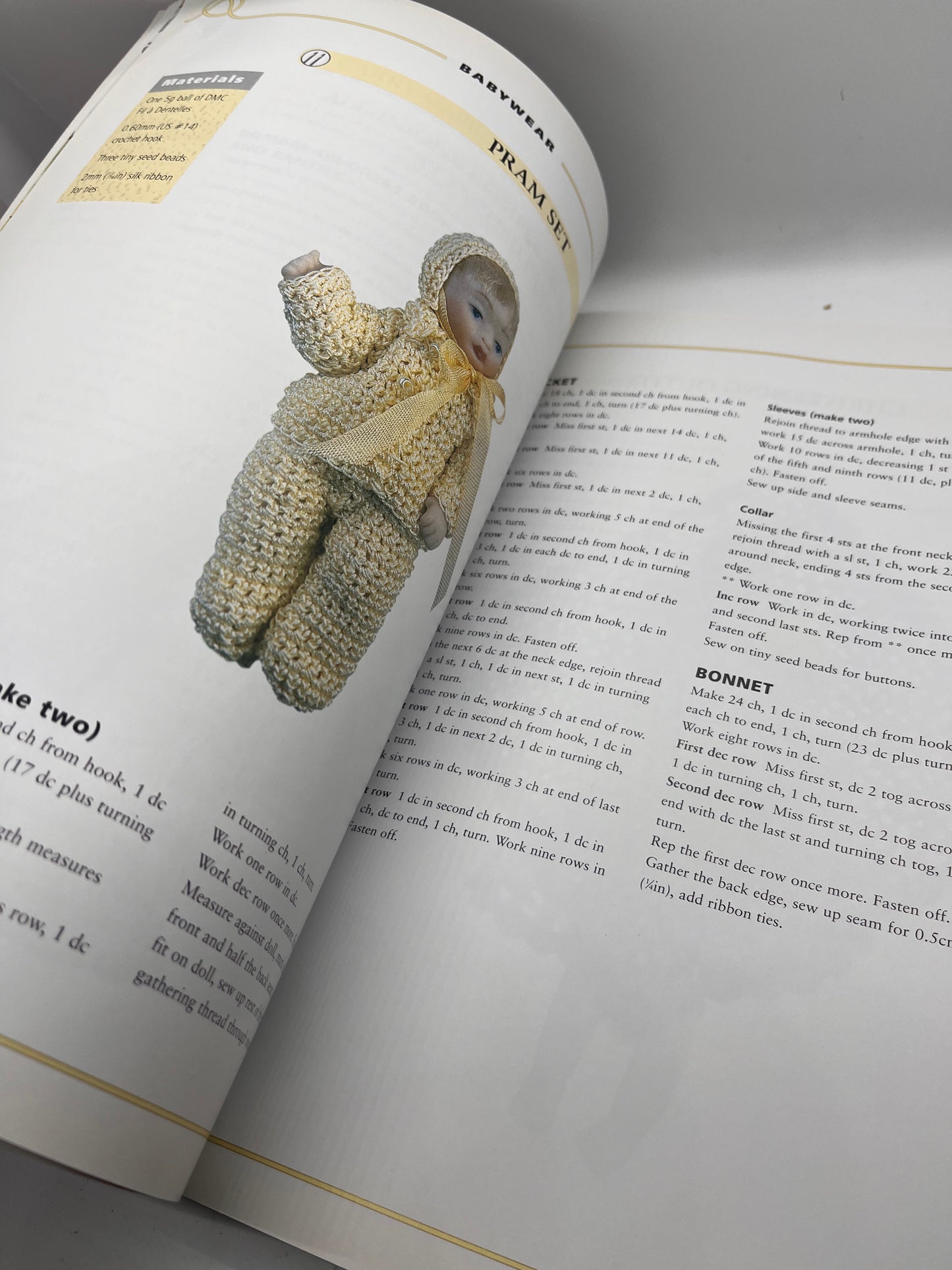 Dolls house miniature crochet book, wool needles and tiny buttons