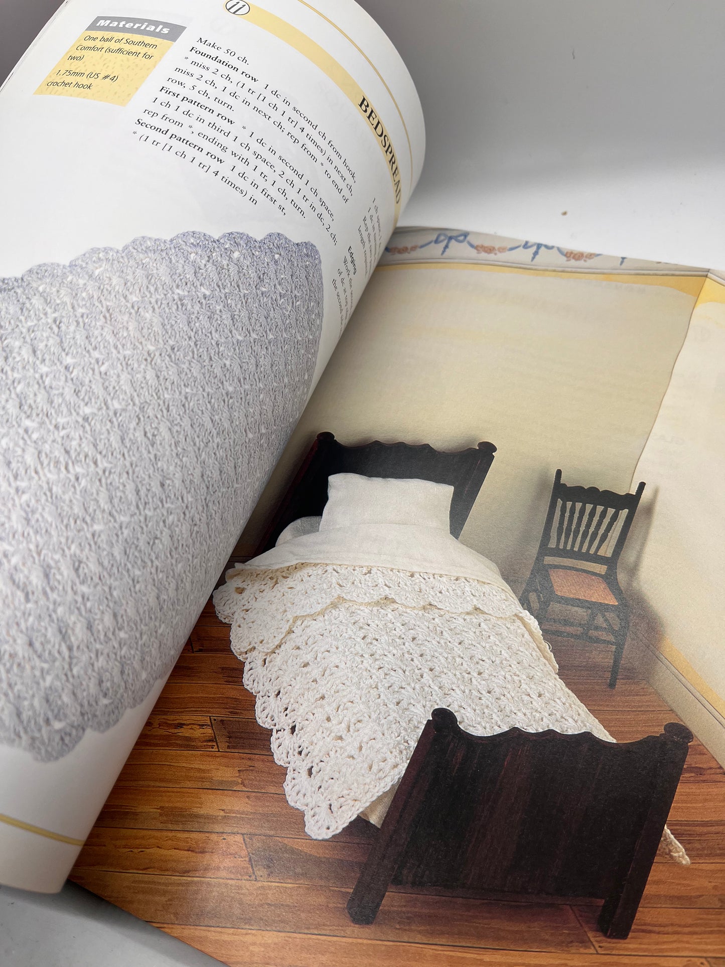 Dolls house miniature crochet book, wool needles and tiny buttons