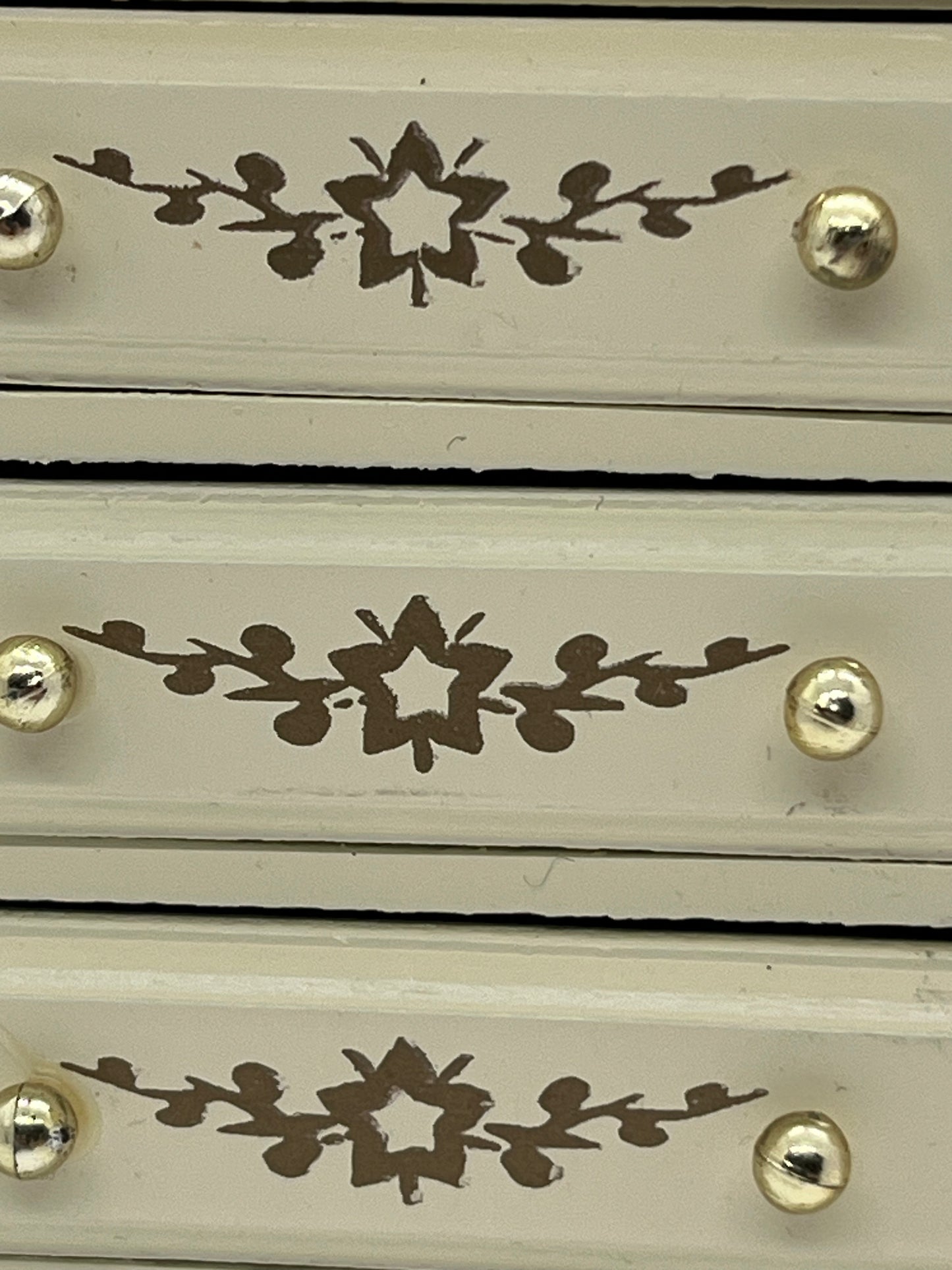 Dolls house tall chest of drawers cream and gold