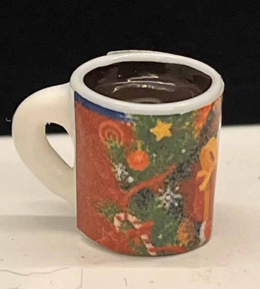 Dolls house Christmas mug filled with cocoa (plastic)