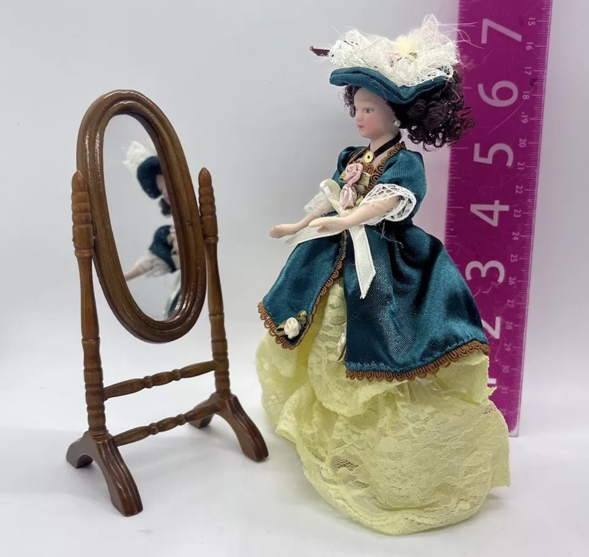 Dolls house floor standing mirror wood