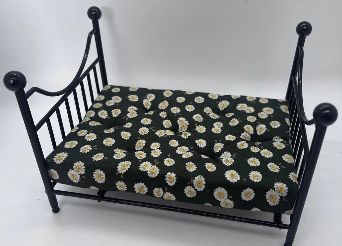 Dolls house metal double bed with bedding