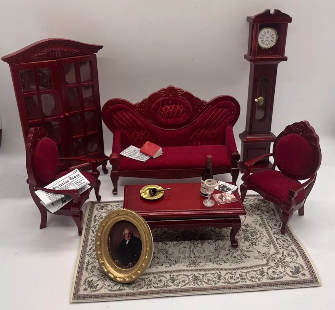 Dolls house Victorian lounge set & all accessories