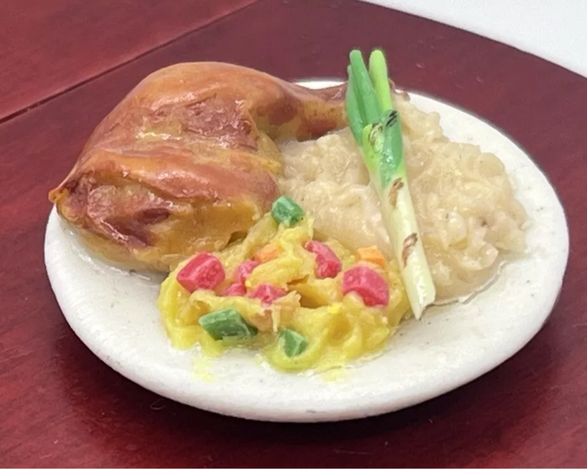 Dolls house food chicken dinner handmade