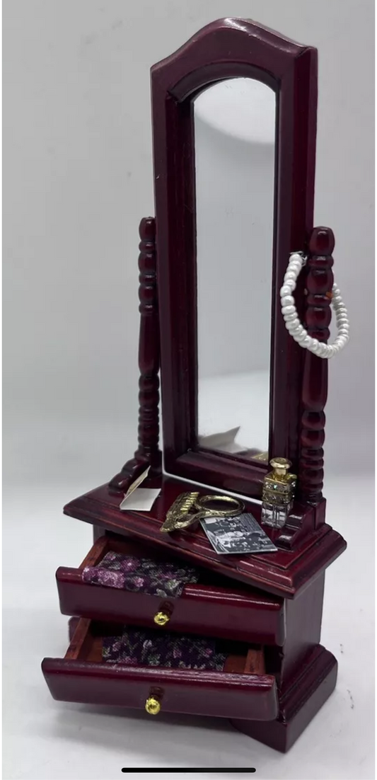 Dolls house floor mirror & accessories