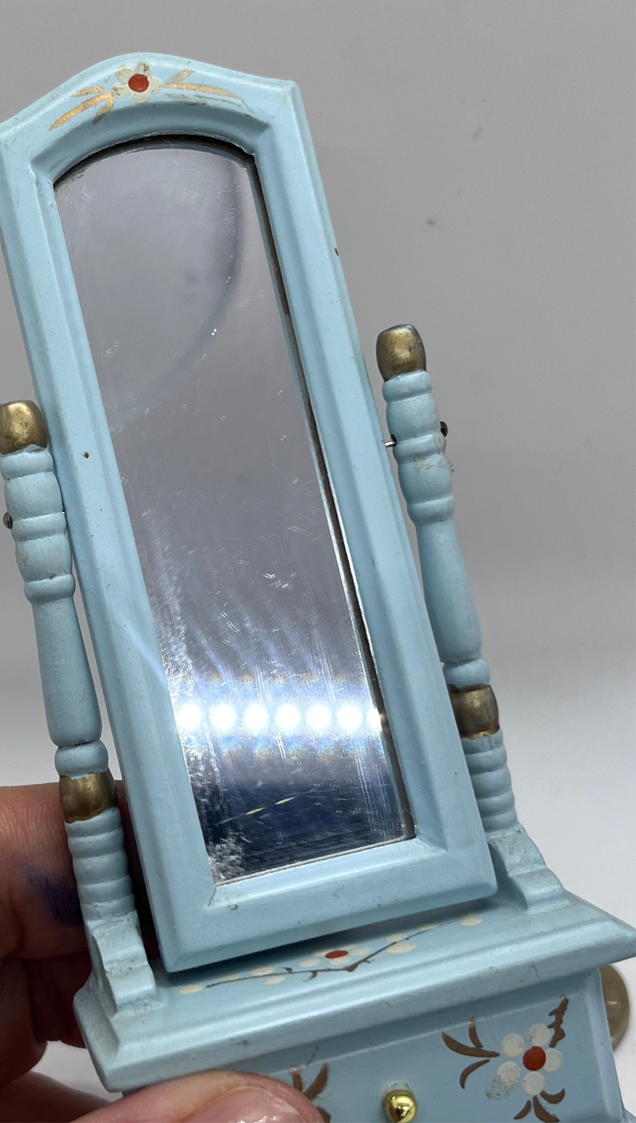 Dolls house floor mirror with drawer