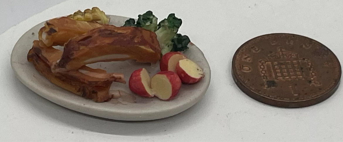 Dolls house food, dinner on plate