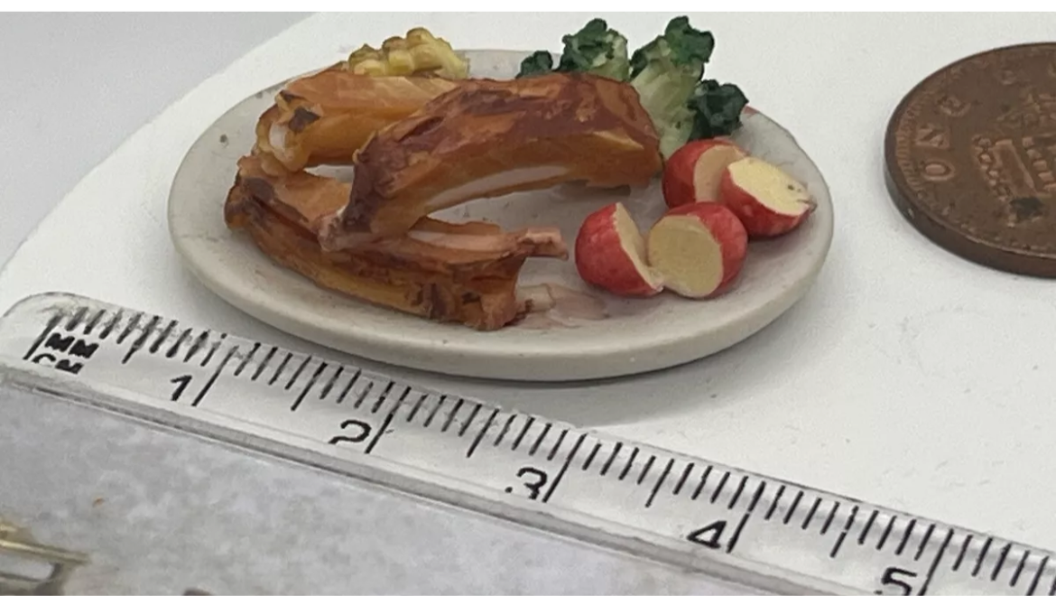 Dolls house food, dinner on plate
