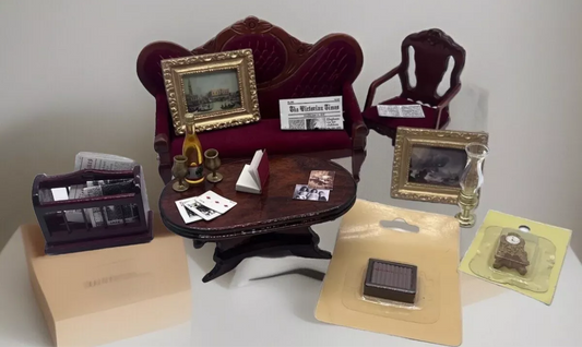 Dolls house Victorian lounge set & all accessories
