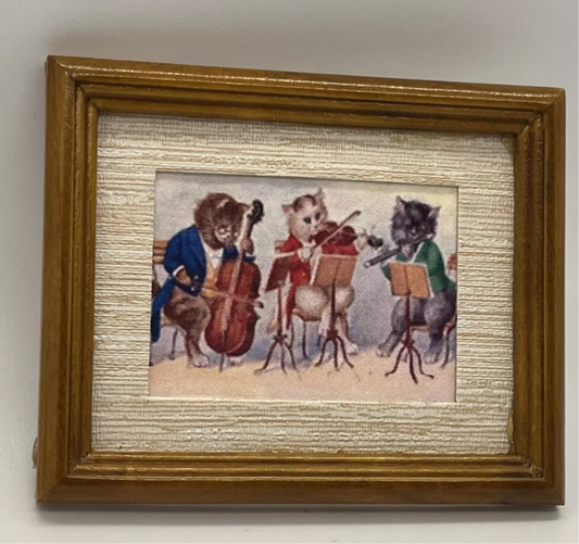 Dolls house cat and fiddle print, music room?