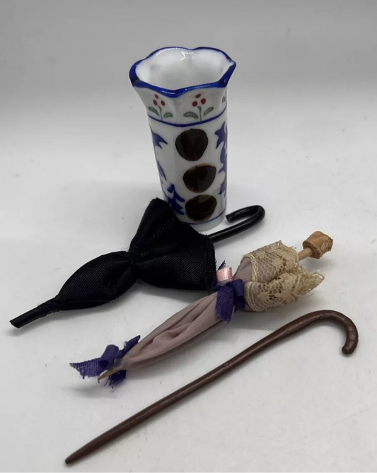 Dolls house umbrella stand and accessories