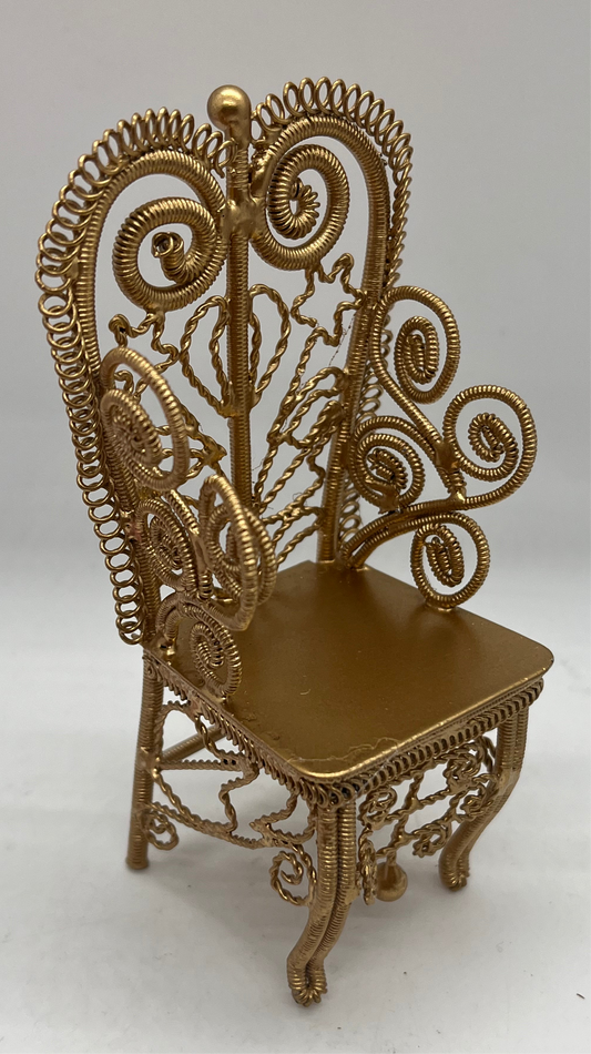 Dolls house gold metal chair throne