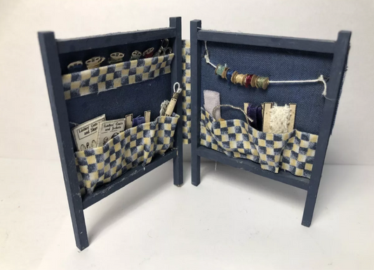 Dolls house Victorian style sewing tidy cabinet screen handmade artisan