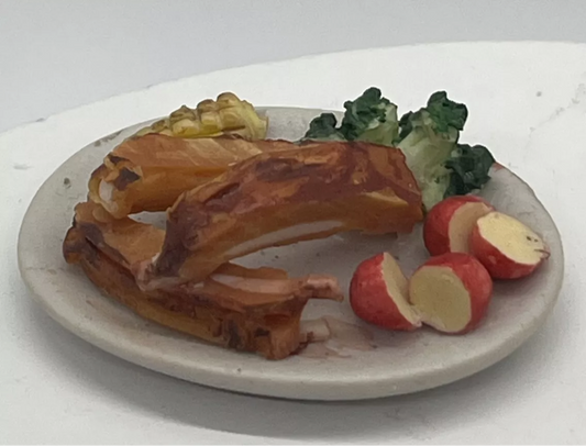 Dolls house food, dinner on plate