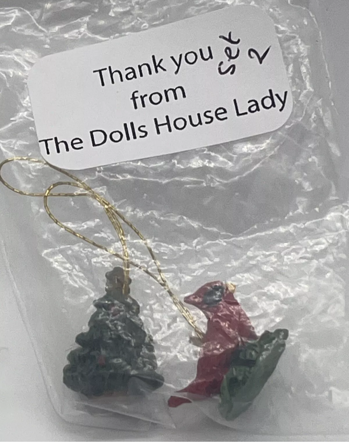 Dolls house Christmas tree ornaments pair