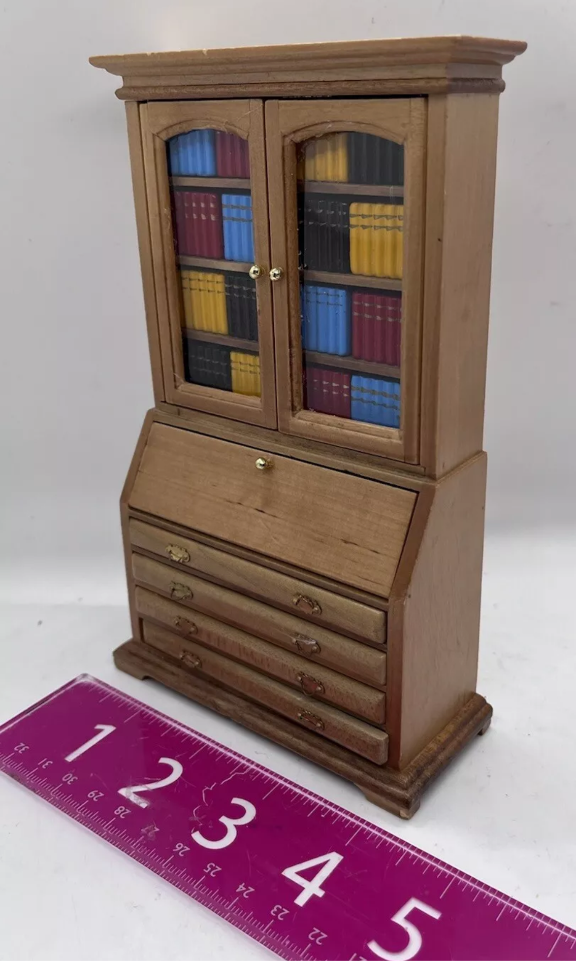 Dolls house bookcase with bureau and book blocks