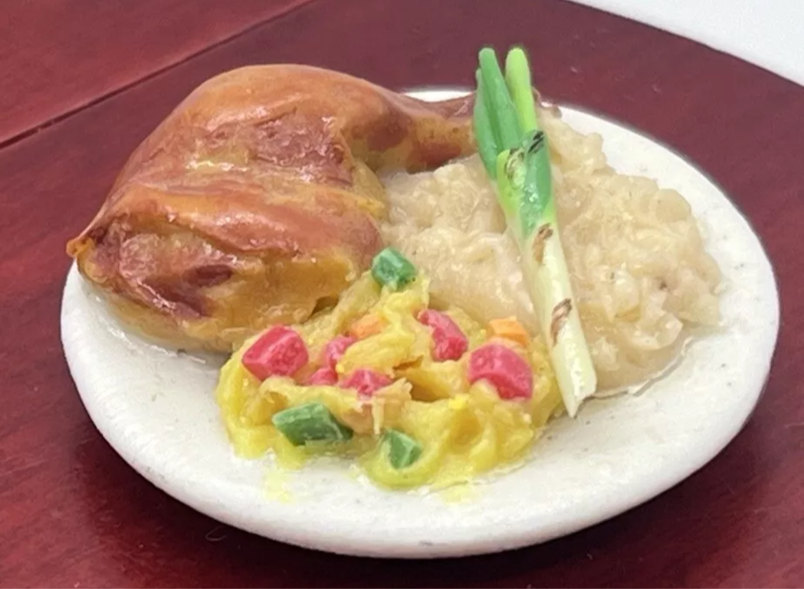 Dolls house food chicken dinner handmade