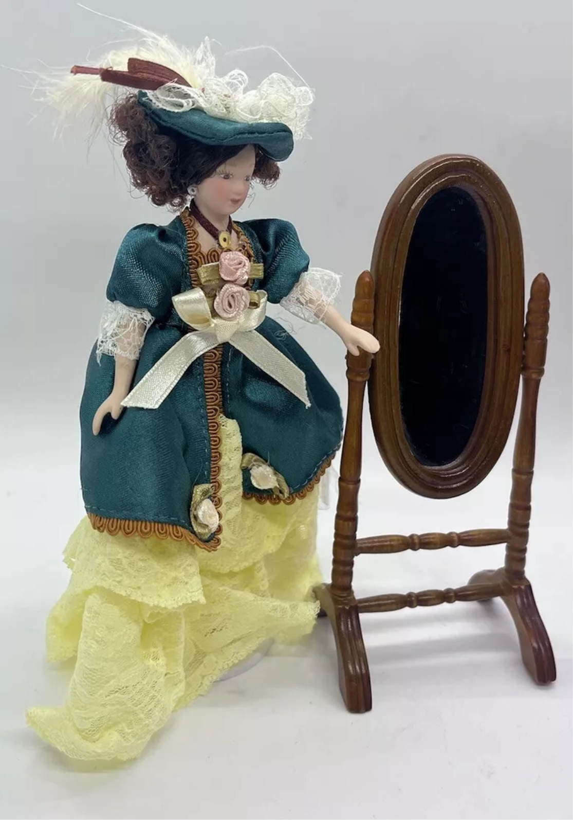 Dolls house floor standing mirror wood