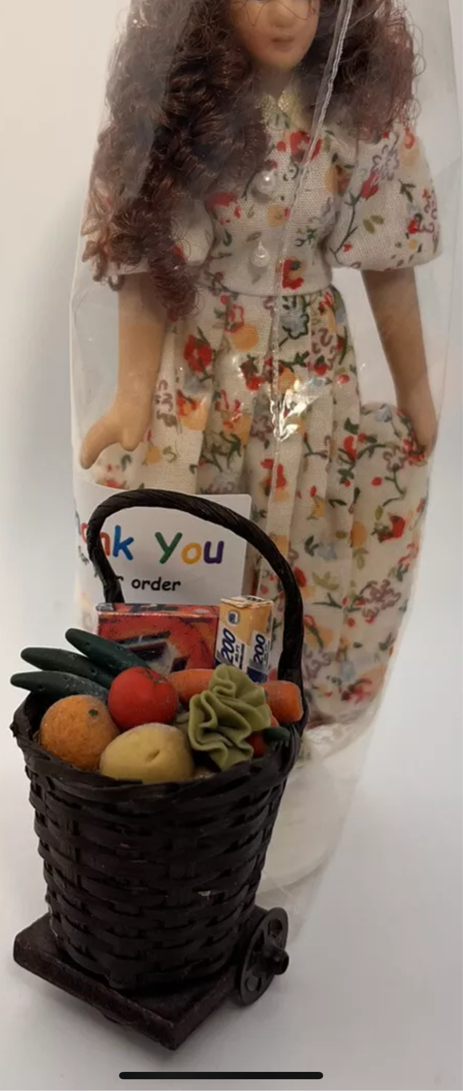 Dolls house wheeled basket trolly and shopping