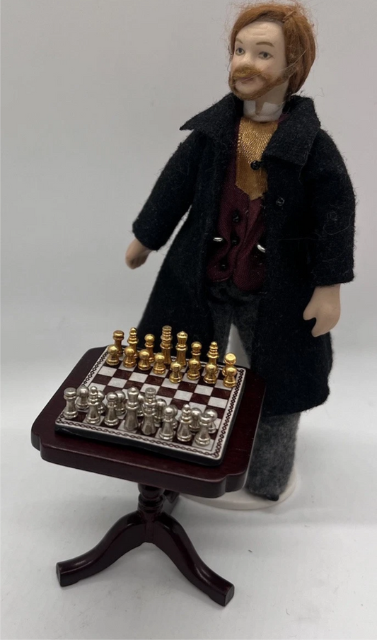 Dolls house chess table and magnetic chess set