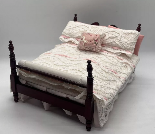 Dolls house double bed and bedding