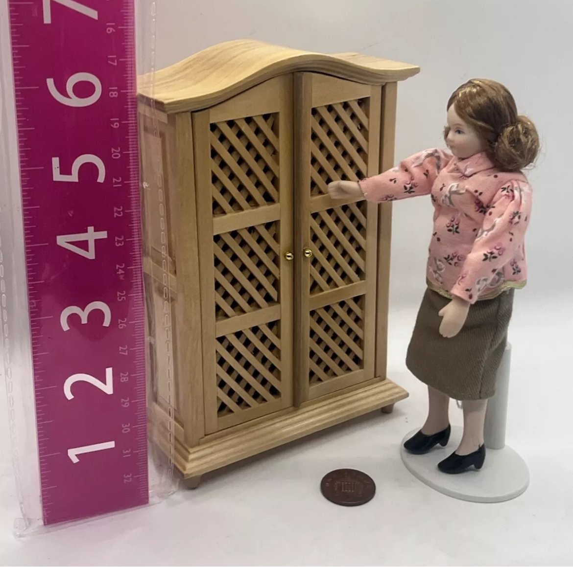Dolls house wardrobe with lattice doors