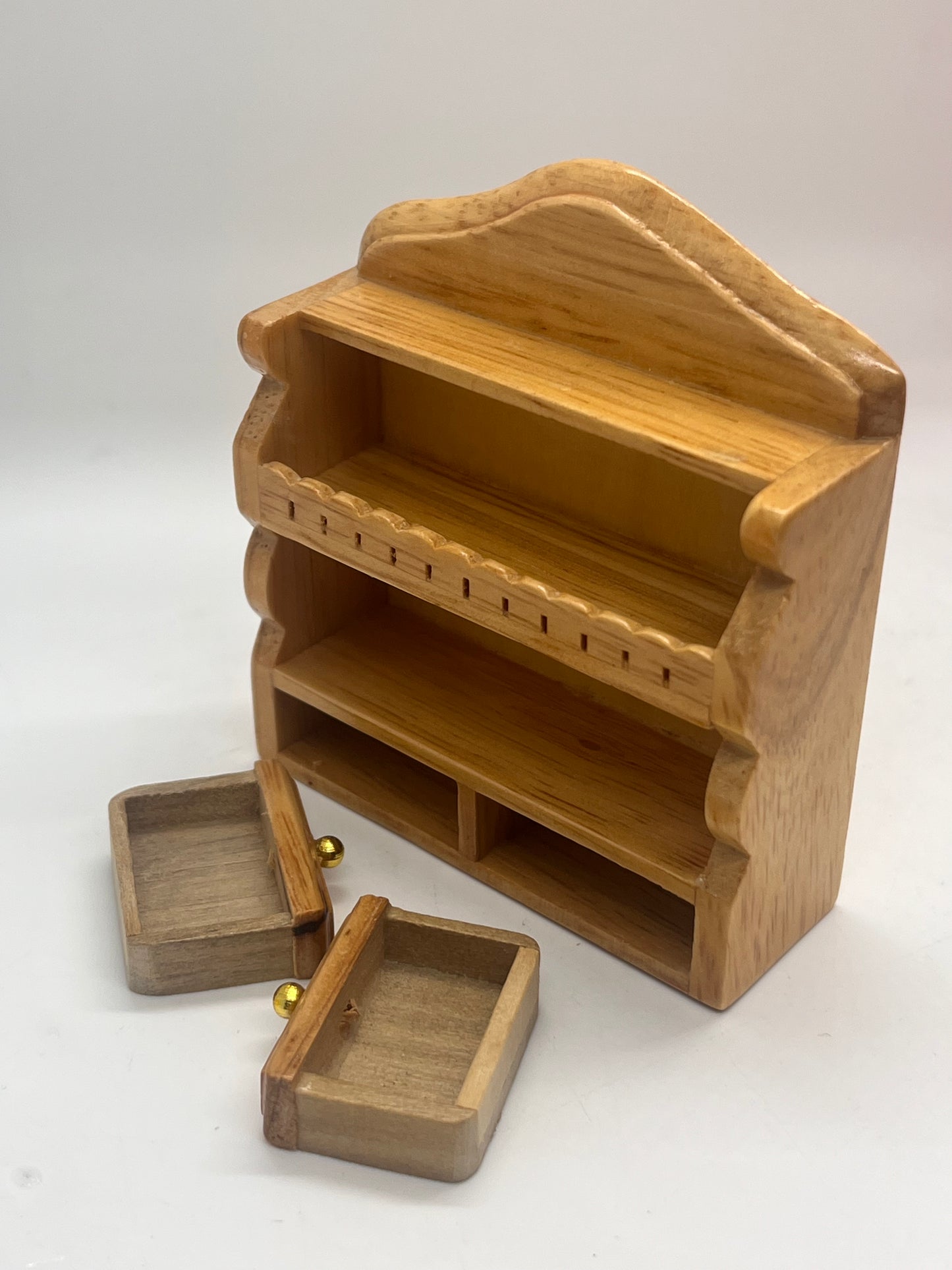 Dolls house wall unit with drawers pine