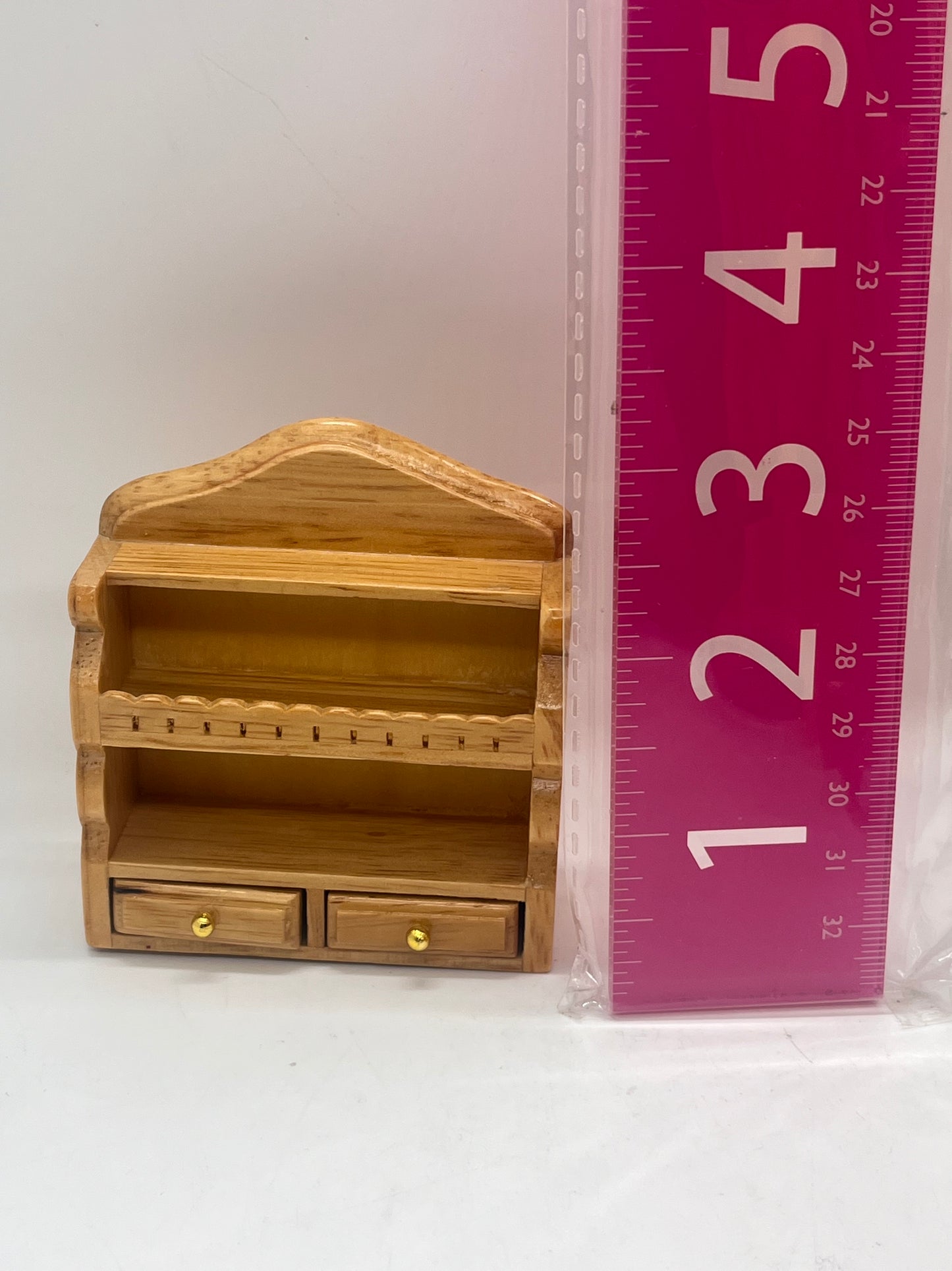 Dolls house wall unit with drawers pine